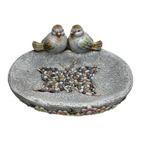 Willow &amp; Silk Birdbath with Colour Birds, Flowers and Pebble Butterfly 