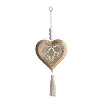 Willow &amp; Silk Handmade 73cm Hanging Wooden Heart w/ Beads/Tassle