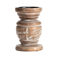 Willow &amp; Silk Handmade 15cm Wood Carved Pillar Candle Holder 