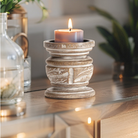 Willow &amp; Silk Handmade 11cm Wood Carved Pillar Candle Holder