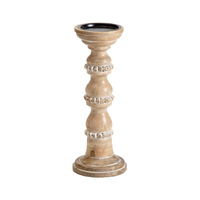 Willow &amp; Silk Handmade 30cm Wooden Beaded Pillar Candle Holder 
