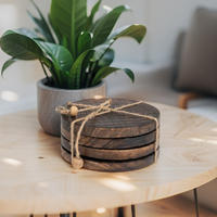 Willow &amp; Silk Handmade 10cm Wooden Burnt Finish 4pc Tea/Drink Coaster Set w/Tie