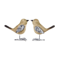 Willow &amp; Silk Metal 10cm Set of 2 Shabby Birds Figurine/Statue