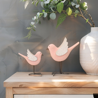 Willow &amp; Silk Mum &amp; Child Set of 2 Pink 13cm/10cm Birds Ornament