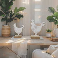 Willow &amp; Silk Set of 2 White 19cm/14.5cm Dad &amp; Son Roosters Ornament