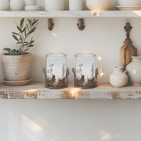 Willow &amp; Silk Set of 2 Metal Glass 10.5cm Rustic Chook Candle Holders