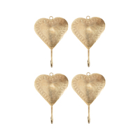 Willow &amp; Silk Antique Gold 19cm Set of 4 Coat/Scarf Heart Wall Hooks