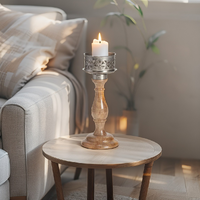 Willow &amp; Silk Wooden Vintage 35cm Bloom Pillar Candle Holder