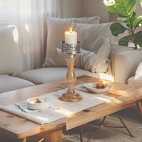 Willow &amp; Silk Vintage Wooden 26cm Bloom Pillar Candle Holder