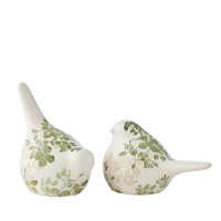 Willow &amp; Silk Set/2 Asst Size Green Leaf Birds 16.5x9.