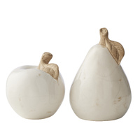 Willow &amp; Silk Set/2 Asst Ceramic Apple &amp; Pear 11.5x11.
