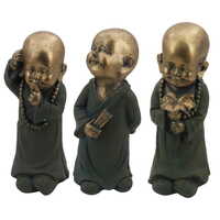 Willow &amp; Silk 33cm Golden Set of 3 Little Feng Shui Monk Statues