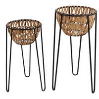 Willow &amp; Silk Nested 62/51cm Set of 2 Metal Bowl Planters w/ 3 Legged Stand