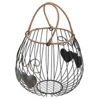 Willow &amp; Silk Hanging 35cm Round Black Metal Heart Basket Pot/Planter