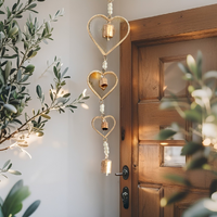 Willow &amp; Silk Handmade Hanging 56cm Distressed Gold 3 Hearts Door Chime