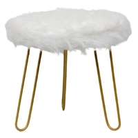 Willow &amp; Silk 3-Golden Legged 30cm Stool w/ White Faux Fur