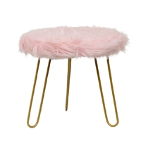 Willow &amp; Silk 3-Golden Legged 30cm Stool w/ Pink Faux Fur