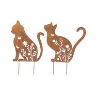 Willow &amp; Silk Cat Outdoor Garden Stakes Set of 2