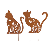 Willow &amp; Silk Cat Outdoor Garden Stakes Set of 2