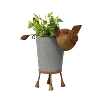Willow &amp; Silk Metal 36cm Rustic Pig Garden Pot/Planter