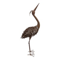 Willow &amp; Silk Rust Crane Bird &#39;Looking Up&#39; Statue 38.5x22x107cm