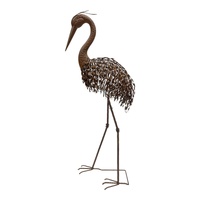 Willow &amp; Silk Rust Crane Bird &#39;Looking Down&#39; Statue 42x27x102cm