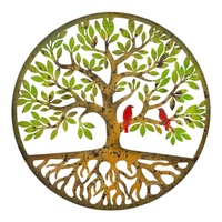 Willow &amp; Silk Round Laser Cut Tree of Life w/Roots + Birds 50x0.65x50cm