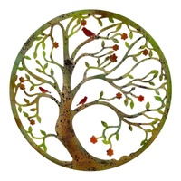 Willow &amp; Silk Round Laser Cut Tree of Life w/Red Birds 45x0.65x45cm
