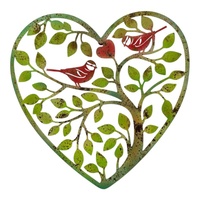 Willow &amp; Silk Laser Cut Heart Tree of Life w/Red Birds 45x0.65x45cm
