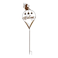 Willow &amp; Silk Welcome Garden Statue w/Fairy + Bells 42x6.5x6cm