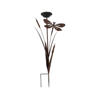 Willow &amp; Silk Bulrush &amp; Dragonfly Garden Stake W/Birdf