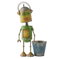Willow &amp; Silk Yellow/Green Robot W/pot 29x19x58cm