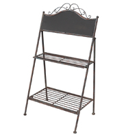 Willow &amp; Silk Metal 110cm Brown 2-Shelf Garden Plant Stand w/ Chalkboard