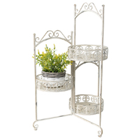 Willow &amp; Silk Metal 76cm White Ornate 3-Tier Garden Pot/Planter Stand 