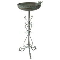 French Round Standing Birdbath - Brushed Green