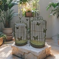 Willow &amp; Silk Set/2 Nested 'Butterfly Cages' Wall Planters 36x18x71/30x15x62cm