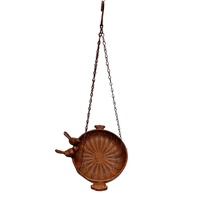 Willow &amp; Silk Hanging Cast-Iron Rust Birdfeeder w/2 Birds 25.5x20x41cm