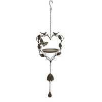 Willow &amp; Silk Hanging Heart-Shape-Birdfeeder w/Butterfly + Birds 27x16x87cm