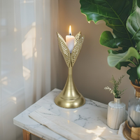 Willow &amp; Silk Metal 32cm Golden Leaves Taper Candle Holder