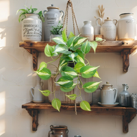 Willow &amp; Silk 42cm Potted Artificial Hanging Variegated Pothos