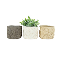 Willow &amp; Silk Cement 12cm Set of 3 Macrame Indoor/Garden Pot/Planters