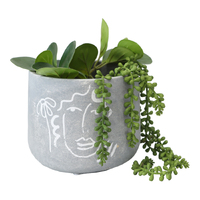 Willow &amp; Silk Cement 18cm Grey Contemporary Line-Face/Flower Pot/Planter