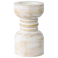 Willow &amp; Silk Handmade Wooden 20cm Carved Whitewash Pillar Candle Holder 