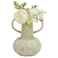 Willow &amp; Silk Vintage Metal Pot Flower Vase With Wide Base &amp; Handles