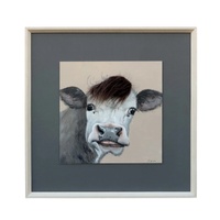 Willow &amp; Silk Curious Cow with Artificial Hair Framed Canvas Wall Art 60x60cm